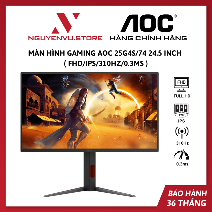 Màn Hình gaming AOC 25G4S/74 24.5 inch  ( FHD/IPS/310Hz/0.3ms ) - Hàng Chính Hãng