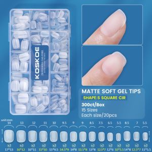 15MIN 300pcs/box Press on Nails Matte Soft Gel Tips Short Square Shaped Droplet Shaped Extension Soft Nails Women Fake Nail Solid Color False Nails Set Women