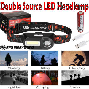 Double Source LED Headlamp Work Light Headlight Portable Headlights 2* COB USB Rechargeable HeadLamp
