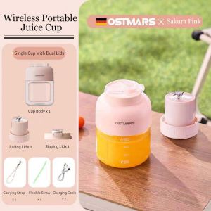 OSTMARS 1100ml High-Capacity Portable Juice Blender with Dual Lids and Dual Blades 80W Powerful Electric Fruit Blender for Smoothies and Juicing Ice blender machine水果机 榨汁机 ostmars果汁机