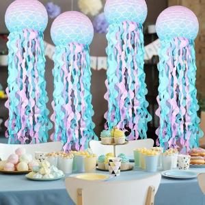 4pcs Mermaid Jellyfish Paper Lanterns For Mermaid Theme Party Under The Sea Ocean Birthday Wedding Party Decorations