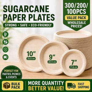 100/50PCS Extra Thick Sugarcane Paper Plates 7/9/10 Inch Eco Friendly Disposable Heavy Duty Plates for Party BBQ Picnic