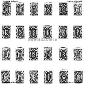 [COD] SweetBabiese 24 pcs Viking Runes Set Loose Beads Spacer Beads For Hair Braid Dreadlock Beads DIY Jewelry Making