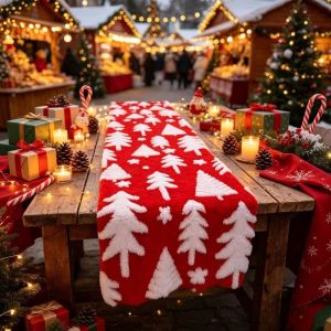 BLACKON Soft Christmas Tree Print Table Runner Reusable Rectangular Christmas Tablecloth Festival Table Decoration Festival Holiday Table Flat Winter