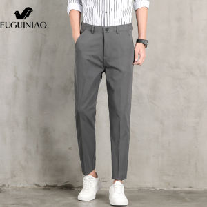 FUGUINIAO Mens Pants Trend New Nine-point Small Trousers Slim Fit Drape Suit Pants Casual Trousers Thin Black Pants