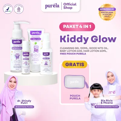 [DAPAT 4 + POUCH] Purela Kiddy Glow Skincare 4in1 - No SLS & Paraben Membantu Perawatan Pada Kulit Bayi Tanpa Pewangi Tanpa Alkohol pH Seimbang