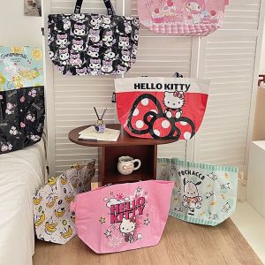 NTNKC  Kitty Cat My Melody Shopping Bag Kuromi Shoulder Pouch Cinnamoroll Eco Bag Waterproof Handbag  Woven Bag Women