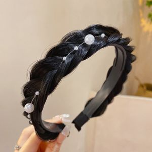 Korean Pearl Fishbone Braid Wig Headband for Woman Twist Headwear