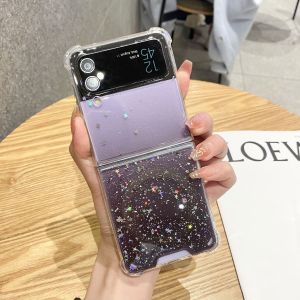 Kisscase Gradient sang trọng lấp lánh kim tuyến rõ ràng vỏ điện thoại gấp cho Samsung Galaxy Z lật 6 5 4 3 5g MagSafe không dây sạc bốn góc chống rơi TPU vỏ lưng chống sốc cho Galaxy Z lật 6 5 4 3