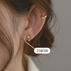 【Bosuer💛COD】[Pengiriman Cepat] Anting Wanita Berlapis Emas 14K Korea Zircon Hoop Cubic Cartilage Stud