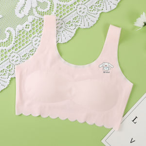 Girls Bra Teenager Underwear Student Training Bra 10-16 Year Old Puberty Vest Bra One Piece Seamless Ice Silk Breathable Kids Bra 兒童內衣