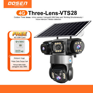 DOSEN VTS28 Solar IP66 Wireless Outdoor waterproofing Three lens Wifi CCTV Camera Built-in Battery 4G Sim Card Using V380 Pro App