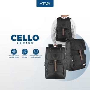 ATVA Tas Ransel Pria Daily Backpack Laptop 14 inch Tas Sekolah Kuliah Cello Series Black