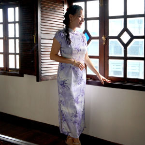 COCOONESE Short Sleeve Cheongsam - Amethyst Bamboo
