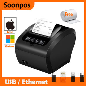 Soonpos Auto-Cutter USB Ethernet Receipt POS Printer 58mm 80mm Thermal Printer Compatible With Windows and Mac Support Cash Drawer POS Machine Wall-mount Work on kitchen Retail Mall Queue function Loyverse on Android Device