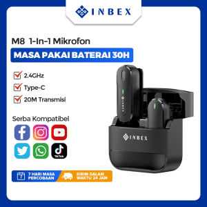 INBEX M8 Wireless Microphone Lavalier Mic dan Charging Case Smartphone Clip On Mic Wireless untuk Live Streaming Vlog TikTok/ /YouTube /Facebook
