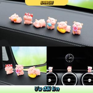 SHNGki 6 cái bộ dễ thương Pig xe trang trí nội thất vui tự động trung tâm giao diện điều khiển gương chiếu hậu đồ trang trí cho phụ kiện xe hơi