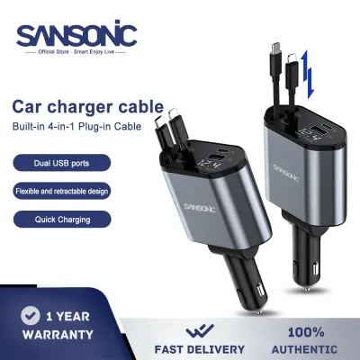 SANSONIC Car Charger Quick Charging 4in1 USB Type C Scalable Car Phone Charge For iPhone Charger Power Adapter