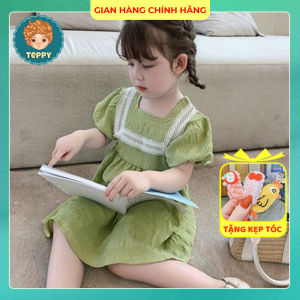 Đầm váy cho bé xanh cốm phối ren
