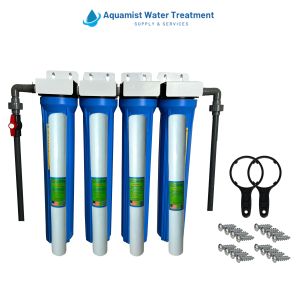 4 Stages Water Filter 20" Slim Type Heavy Duty Housing with Complete Set of PVC Fittings 4 Sediment Filters Ready to Install