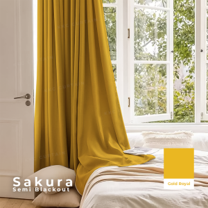 KKC CURTAIN Matt Satin Sakura Langsir (Extra Width) 60%-70% Semi Blackout Curtain Readymade
