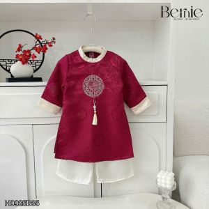 Set áo dài Tết bé trai kèm quần chất lụa gấm vân nổi thêu Cát Tường 9 đến 25kg BERNIE H0925B09