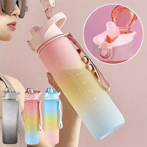 [Malaysia Stock] INSOUND 1L Sports Water Bottle with Straw Leakproof Fitness Drinking Water Bottle Large-Capacity Plastic Cup with Time Marker Portable Water Cup Kettle Drinking Kettle Big Water Bottle botol air 水瓶