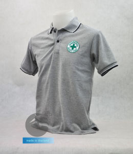 🔥Sale ลดแรง🔥เสื้อโปโล สีเทา SAFETY FIRST ปลอดภัยไว้ก่อน(ชาย/หญิง) ผ้าเกรดแบรนด์เนม นุ่มลื่นใส่สบาย ระบายอากาศดีเยี่ยม