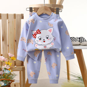 0-5yrs Cute Pattern Pajamas Set for Baby Girls in Air Conditioning Room with Long Sleeves & Pants