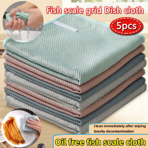 5pcs/1pack Multipurpose Dish Cloth Fish Scale Dish Cloth Kitchen Bathroom Mirror Cleaning Absorbent Dishcloth
