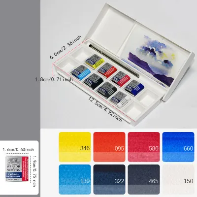 Winsor & Newton Solid Watercolor Pocket Set Portable Compact Pigment Pure Vivid Hue Fast Water Solubility Great Blending for Portrait Flower Landscape Outdoor Sketch