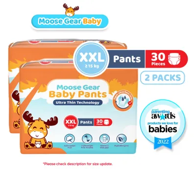Moose Gear Baby Pants Diaper 2XL 60pcs (2PACKS) Hypoallergenic Super Absorbent Double Leak Guard