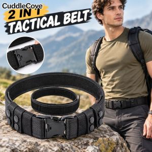 Men Tactical Belt 2 In 1 Quick Release Buckle Dual Layer Nylon Adjustable For Outdoor Daily Casual Wear Gift
