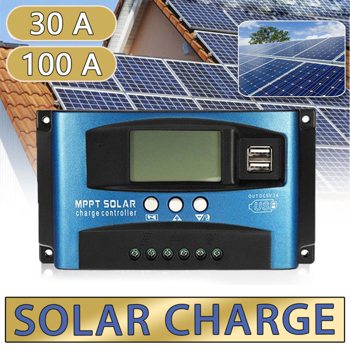 100A 30A PWM Solar Charge Controller 12V/24V Battery Regulator Solar ...