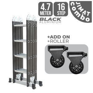 16 STEP (4.7M) Black Aluminium Multipurpose Ladder Folding Double Sided Aluminium Work Home Foldable Ladder Tangga Lipat