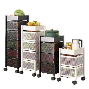 ชั้นวางสี่เหลี่ยม 3/4/5 ตะกร้าผักแบบหมุนได้ ชั้นวางของในครัว รถเข็นเข้ามุม ตะกร้าผลไม้ ตู้เข้ามุม ชั้นวางของ สีดำ ชั้นวางหมุนได้