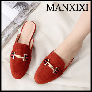 MANXIXI Fashion Women Mules Sandals Big Size Slip On Leather Flat Slippers (32-44 Size)
