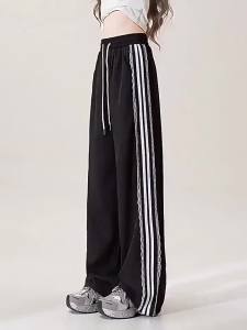 Korean Lace Patchwork Womens Trousers Side Stripe Webbing Wide-Leg Pants Casual Baggy Sweatpants Womens Pants Trend 2026