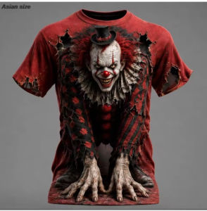 Halloween Mens Optical Illusion Horror Clown 3D T Short Sleeve Shirt T T-shirt collar shirt horror club party