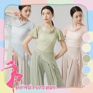 Áo múa tay ngắn áo múa cổ trang Trung Hoa áo múa đương đại cổ thuyền tà xéo tay ngắn đính bươm bướm MA32