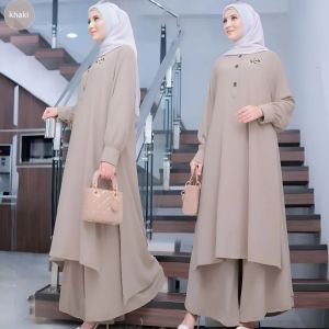 Baju Setelan Wanita Terbaru Stelan Wanita Ootd Hijab SET AIRA CRINKLE ( Dapat Atasan Dan Celana )