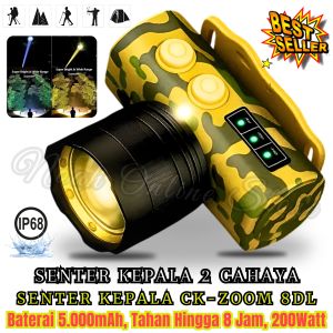 Senter Kepala Anti Air 200 Watt Cahaya Putih & Cahaya Kuning / Senter Kepala LED KISEKI CK-ZOOM8 DL / Senter Kepala 200W Headlamp LED~NOS