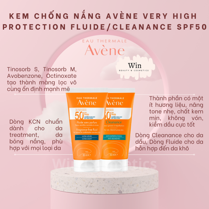 Kem chống nắng Avene Cleanance da dầu mụn / Avene  Fluid  da thường, hỗn hợp