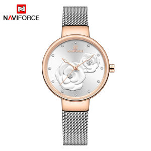 NAVIFORCE Original Watch for Women Fashion Casual Waterproof Ladies Wristwatch Stainless Steel Strap Rose Gold Diamonds Watch NF5013