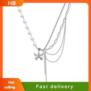 HB Shiny Crystal Butterfly Necklace Exquisite Multi-layer Pearl Clavicle Chain Necklaces for Women 2022 Trend Aesthetic Jewelry