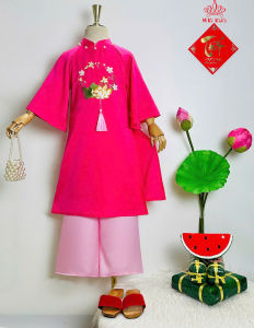 Áo dài cho bé gái mẫu Hoa sen xinh xắn diện lễ tết năm mới từ 12-40kg hàng thiết kế cao cấp