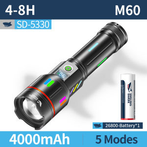 SMILING SHARK SD5330 LED Flashlight Super Bright M60 7000LM 5Mode 26800 Type-c Rechargeable Torch Light Waterproof Outdoor Camping Lighting