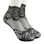 [Lady Sugar] 2 Pairs/Set Lace Invisible Socks for Women Soft Solid Color Pure Cotton Rose Carving Silk Stockings Lace Boat Socks Hollow Non-slip Shallow Socks