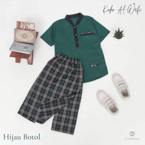 Setelan Baju Koko Anak Laki-Laki Lengan Pendek & Sarung Celana 1-10 Tahun Baju koko Al-Wafi Y2 Kids