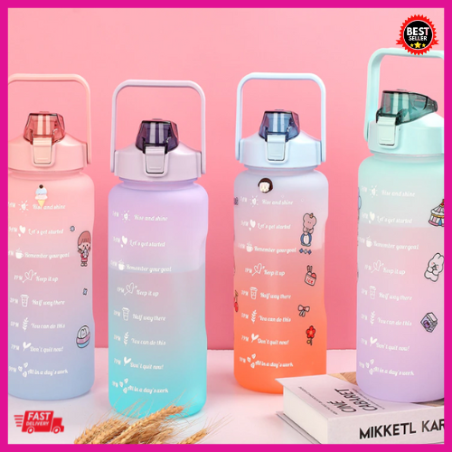 Ch-fashion 2l Pastel Motivational Water Bottle With Time Marker & Straw 